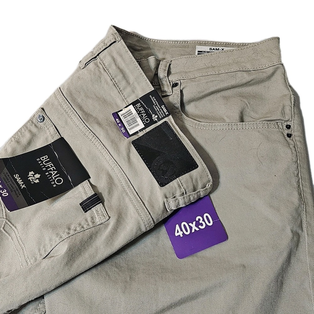 NEW Buffalo David Bitton SAM X‎ Slim Straight Stretch Jeans Size 40 x 30 Beige